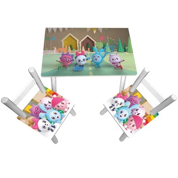 Masuta copii cu 2 scaunele Baby Riki, MDF si lemn Masuta copii cu 2 scaunele Baby Riki, MDF si lemn