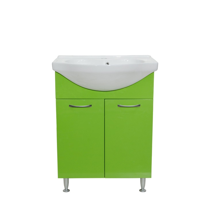 Set baza mobilier baie Nadia, 60 cm, cu lavoar ceramic, Verde