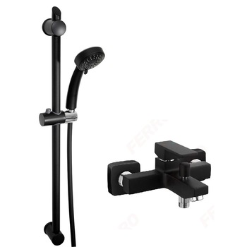 Pachet 2in1 Coloana de dus Ferro Zicco, cu baterie cada / dus Negru Mat, cu set bara dus Negru Mat, culisant si para dus mobila Pachet 2in1 Coloana de dus Ferro Zicco, cu baterie cada / dus Negru Mat, cu set bara dus Negru Mat, culisant si para dus mobila