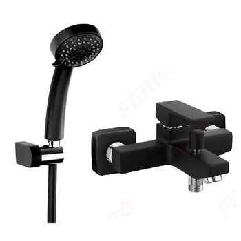 Pachet 2in1 Baterie cada / dus Negru Mat Ferro Zicco, cartus ceramic si Set para dus cu suport si furtun flexibil, Negru Mat Pachet 2in1 Baterie cada / dus Negru Mat Ferro Zicco, cartus ceramic si Set para dus cu suport si furtun flexibil, Negru Mat