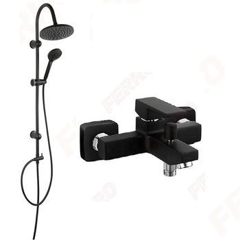 Pachet 2in1 Coloana de dus Ferro Rondo, cu baterie cada / dus Negru Mat Zicco, set bara dus Negru Mat, culisant, dus fix, para dus mobila Pachet 2in1 Coloana de dus Ferro Rondo, cu baterie cada / dus Negru Mat Zicco, set bara dus Negru Mat, culisant, dus fix, para dus mobila