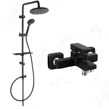 Pachet 2in1 Coloana de dus Ferro Rondo Lux, cu baterie cada / dus Zicco, bara dus culisant, dus fix, para dus mobila, Negru Mat Pachet 2in1 Coloana de dus Ferro Rondo Lux, cu baterie cada / dus Zicco, bara dus culisant, dus fix, para dus mobila, Negru Mat