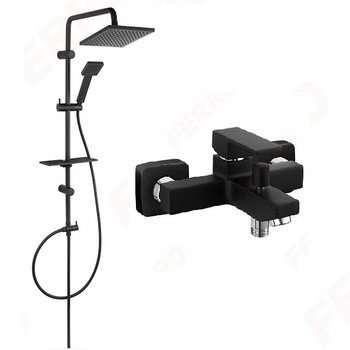 Coloana de dus Ferro Squerto Lux Black, cu baterie cada / dus, bara dus culisant, dus fix, para dus mobila, Negru Mat Coloana de dus Ferro Squerto Lux Black, cu baterie cada / dus, bara dus culisant, dus fix, para dus mobila, Negru Mat