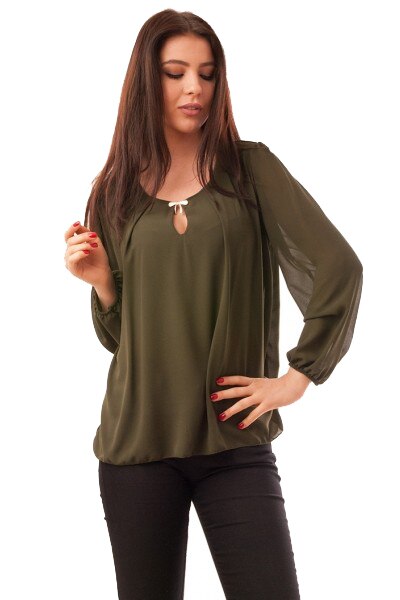 Bluza verde cu brosa din voal marime 38/40 Natasa