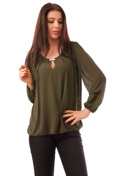 Bluza verde cu brosa din voal marime 38/40 Natasa Bluza verde cu brosa din voal marime 38/40 Natasa