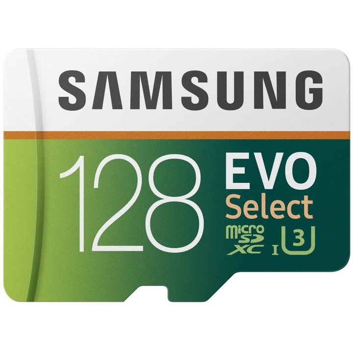 Карта памет Samsung EVO Select microSDXC, 128 GB, 100 Mbps, Class 10, UHS-I, U3, SD адаптер