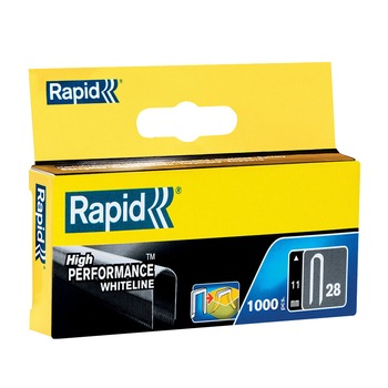 Capse albe Rapid 28/11 mm pentru cabluri, High Performance, galvanizate, semicirculare, divergente, 1000 capse/cutie 11891931 Capse albe Rapid 28/11 mm pentru cabluri, High Performance, galvanizate, semicirculare, divergente, 1000 capse/cutie 11891931