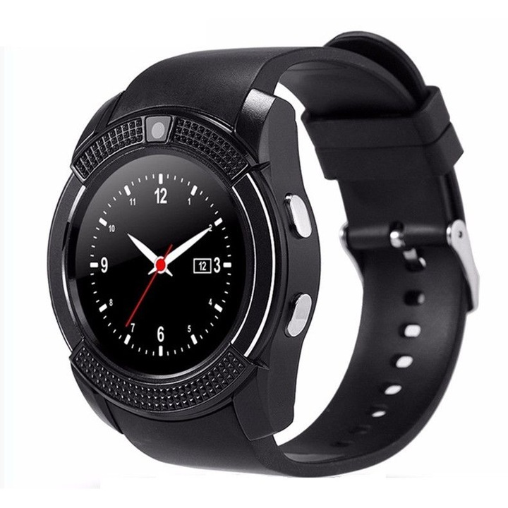 Ceas Smartwatch elSales ELS-V8 , functie telefon , suport SIM , Bluetooth , camera , negru