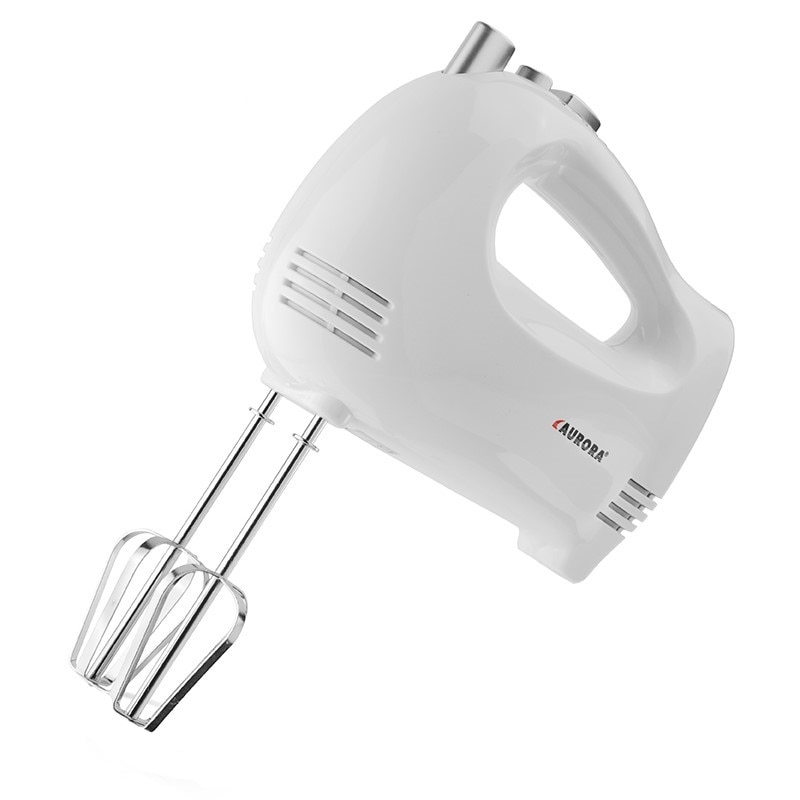 Mixer de mana Aurora AU4090, 500 W, 5 viteze, Functie Turbo, 2 accesorii tip tel, 2 carlige de framantare, Alb