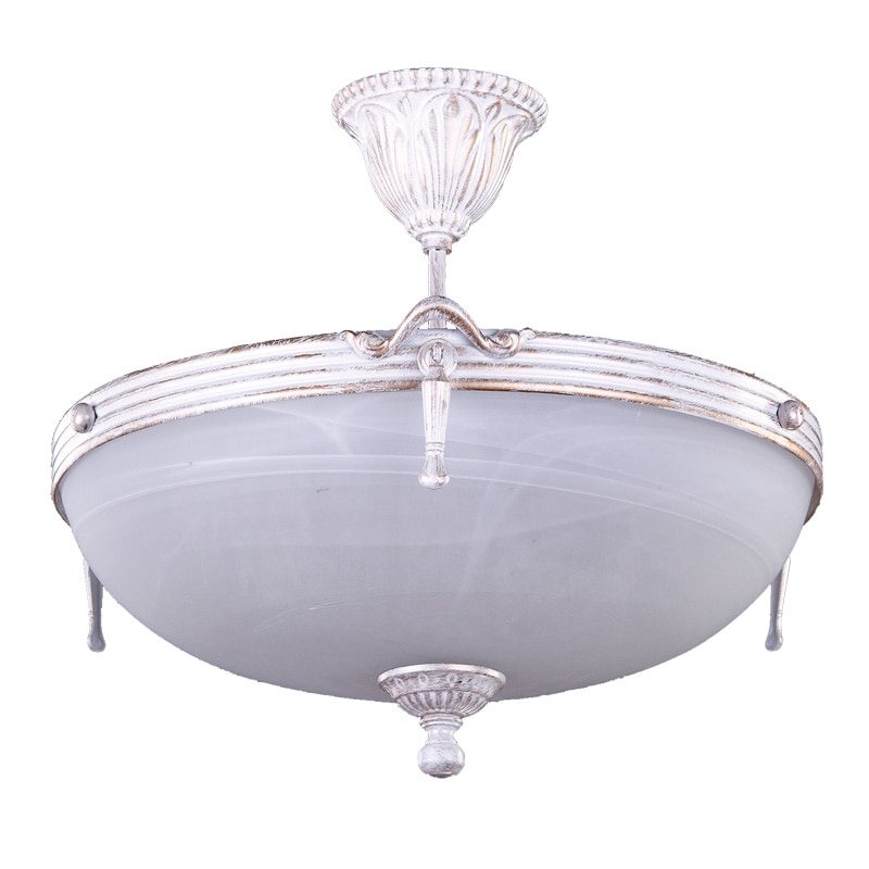 Lustra BUSSY LIGHTING 3075B Malawi Clasic Desing , diametru 43cm, 3xE14, alama, metal, finisaj patina alba / sticla alb