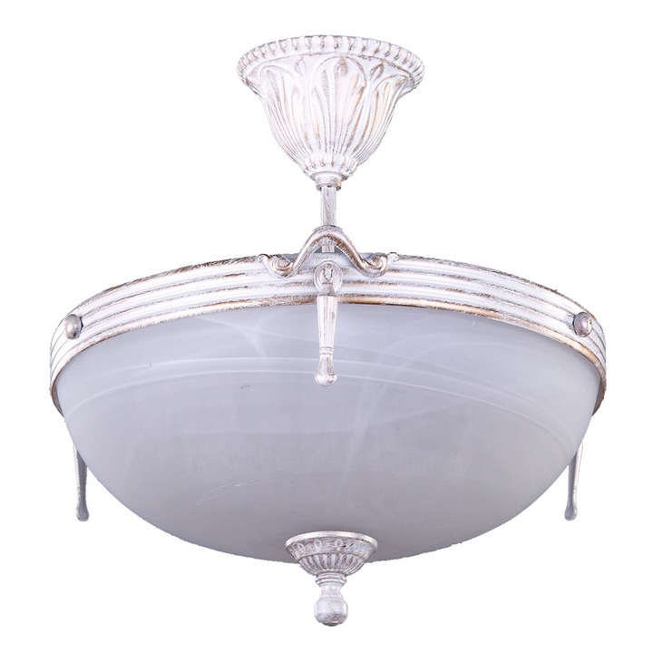 Полилей BUSSY LIGHTING 3075B Malawi Classic Design, диаметър 33см, 3xE14, месинг, метал, бяло патинирано покритие / бяло стъкло