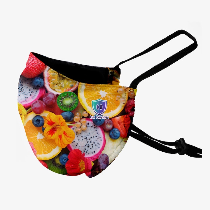 Be Happy Szájmaszk, 3 Rétegű, Mosható, Vasalható, Fertőtleníthető, Állítható Pánttal, Gyümölcsös
