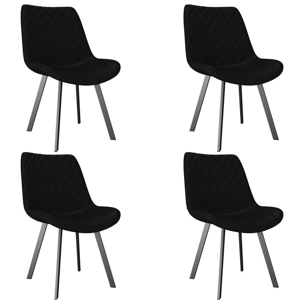 Set 4 scaune bucatarie vidaXL, Piele ecologica/Metal, 52 x 62 x 88 cm, Negru