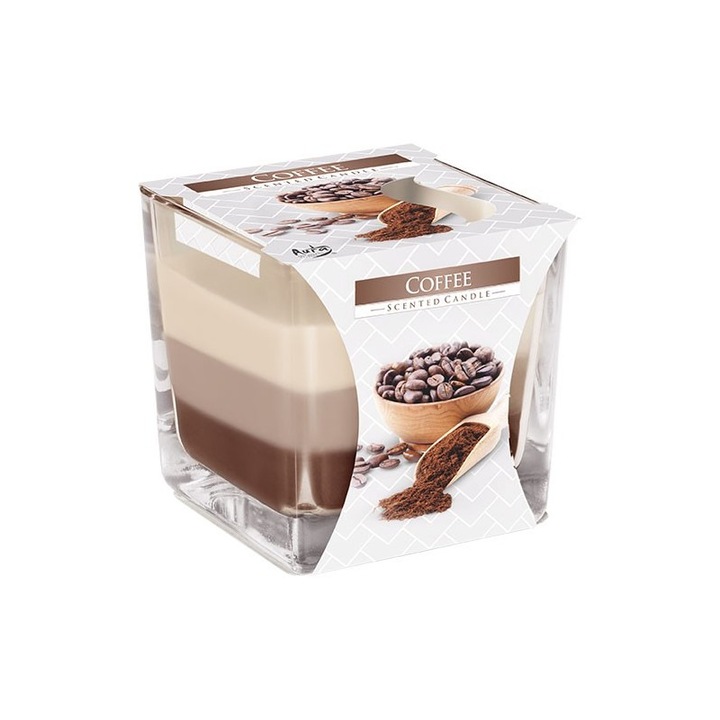 Lumanare parfumata in pahar transparent de sticla, Bispol, Cafea, SNK80-89, 80x80 mm
