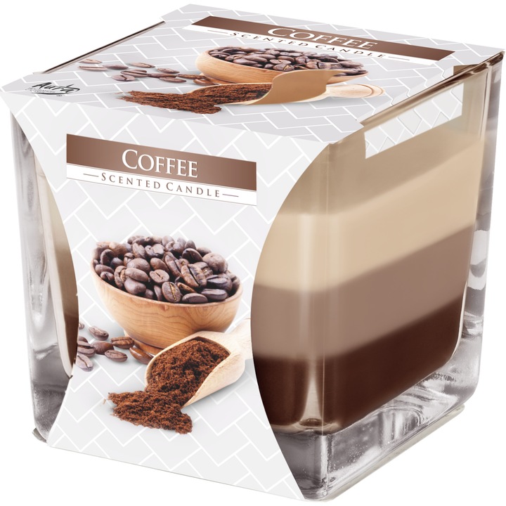 Lumanare parfumata in pahar in trei culori, Bispol Cafea SNK80-89, 80 x 80 mm
