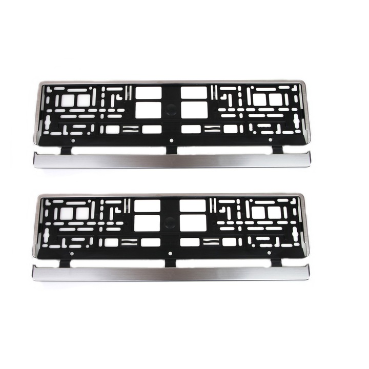 Комплект 2 броя поставки за регистрационни номера на автомобил, цвят на рамката - сребристо матирано