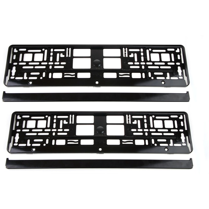 Комплект 2 поставки за регистрационен номер на автомобил, ABS пластмаса, ABS пластмаса, цвят на рамката черен металик