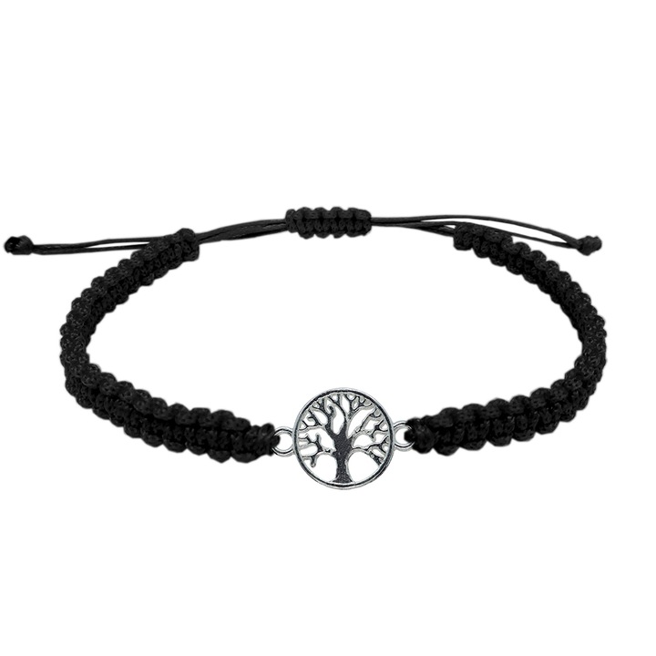 Bratara din snur impletita manual cu pomul vietii din argint reglabila 9491140 Dras