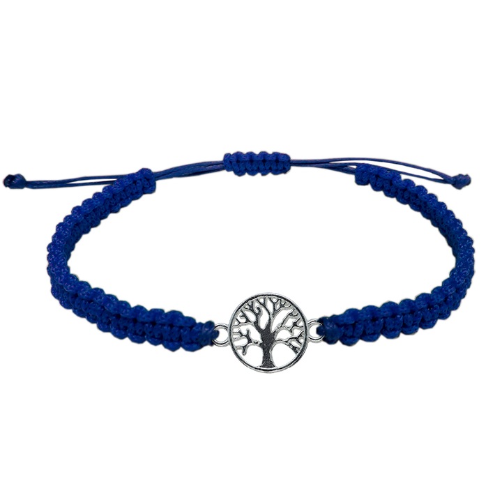 Bratara snur albastru impletit manual personalizata Pomul vietii argint 9491140 Dras