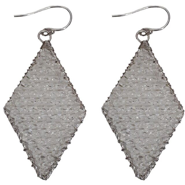 Cercei vintage romb dama, argintii, 4.5 cm inaltime