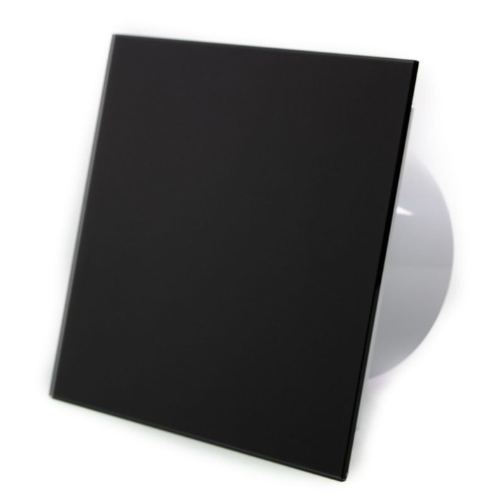 Fürdőszoba ventilátor dRim TS BB, Ø100, Super Silent, Időzítő, Áramlási sebesség 93 m3/h, Üvegpanel, 3 év garancia, Black+ GIFT visszacsapódásgátló csappantyú