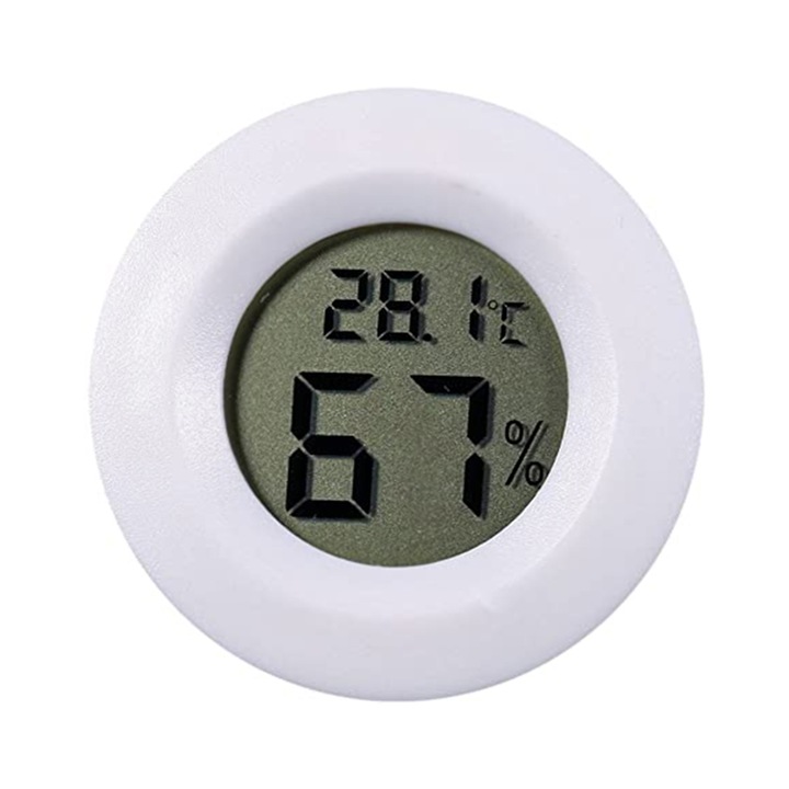 Higrometru si termometru digital portabil SOLLUXE®, afisare umiditate si temperatura, baterie inclusa, alb