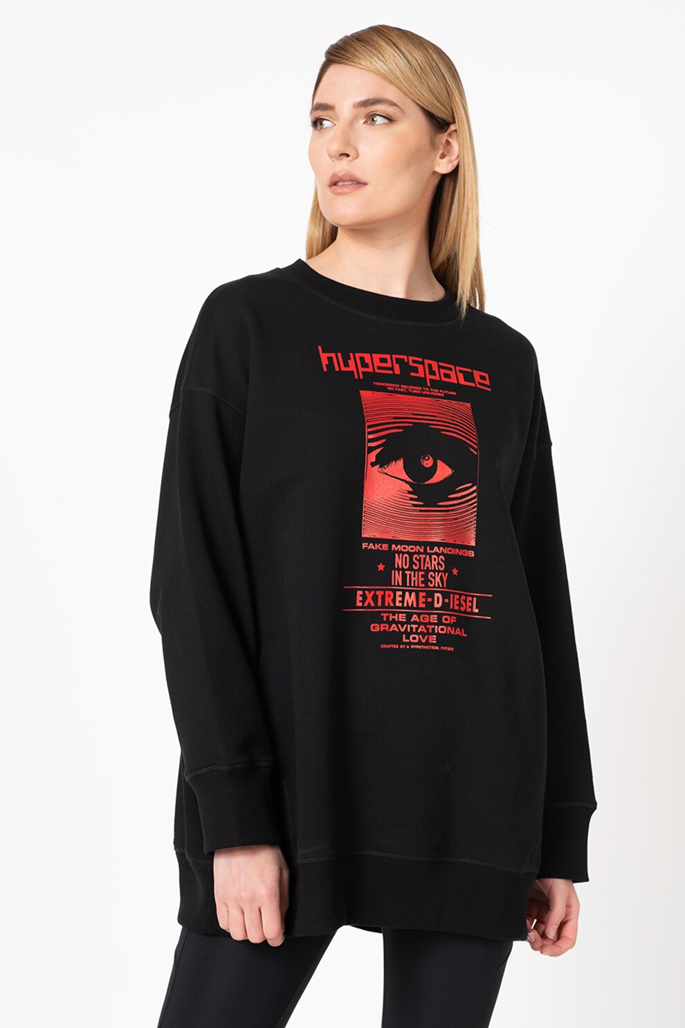 Diesel, Bluza sport de bumbac cu imprimeu grafic, Negru, XS