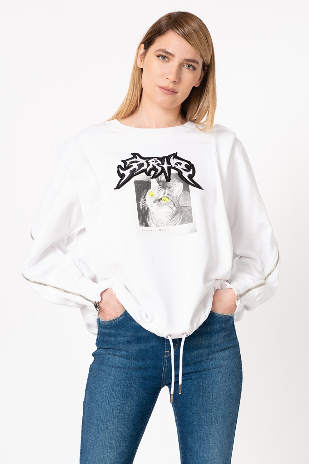 Diesel, Bluza sport supradimensionata cu maneci cazute Hosy, Alb, 2XS