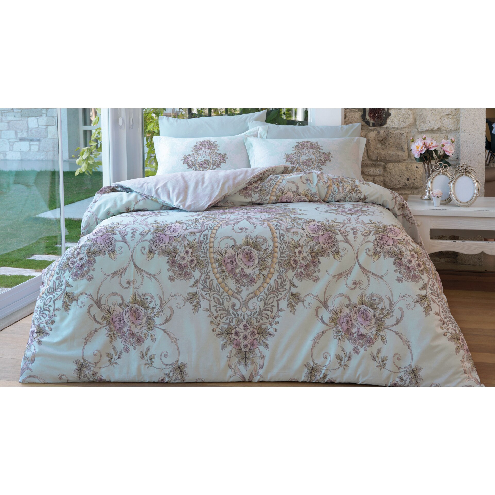 Lenjerie de pat Plumes, 100% Bumbac, 6 piese, 2 persoane, 240X260 /70X70