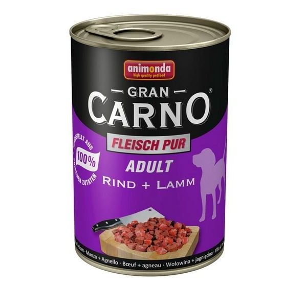 Hrana umeda pentru caini, Grancarno Adult Dog, vita si miel, set 6 x 400 gr