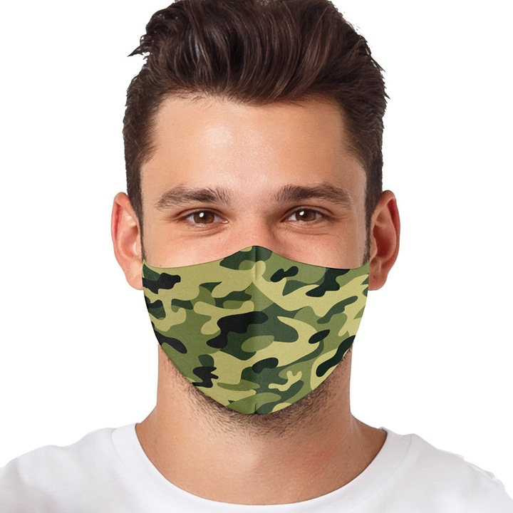 Masca vesela reutilizabila din textil pentru Barbati, model "Camouflage Green" Multicolor