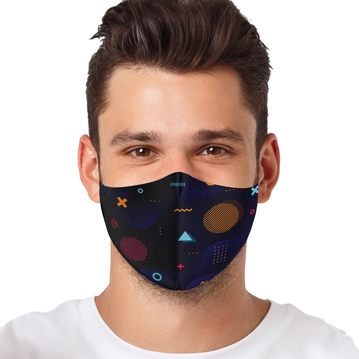 Masca vesela reutilizabila din textil pentru Barbati, model "Dark Geometry" Multicolor