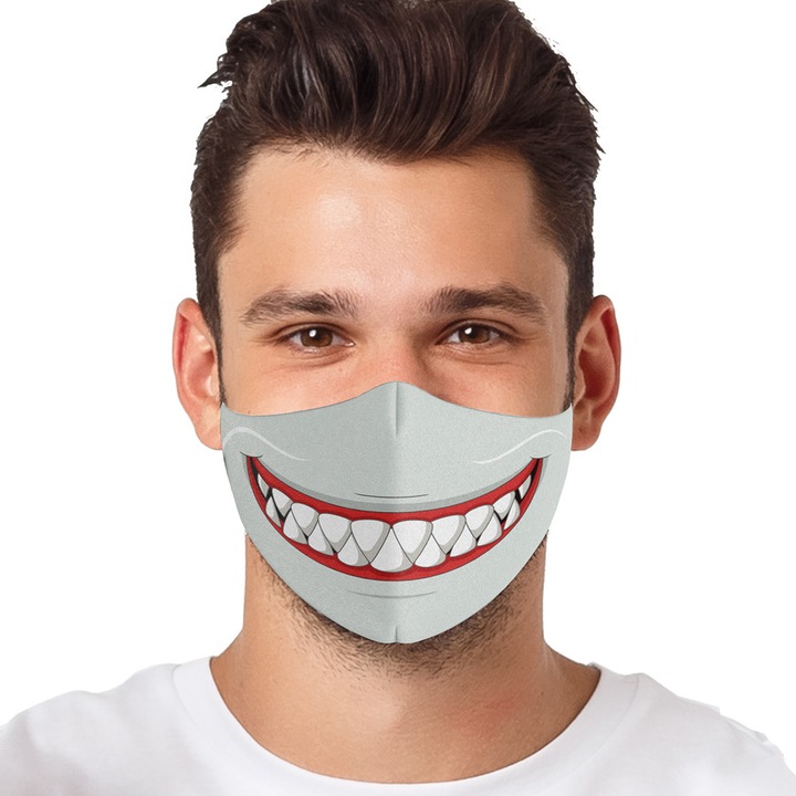 Masca vesela reutilizabila din textil pentru Barbati, model "Shark" Multicolor