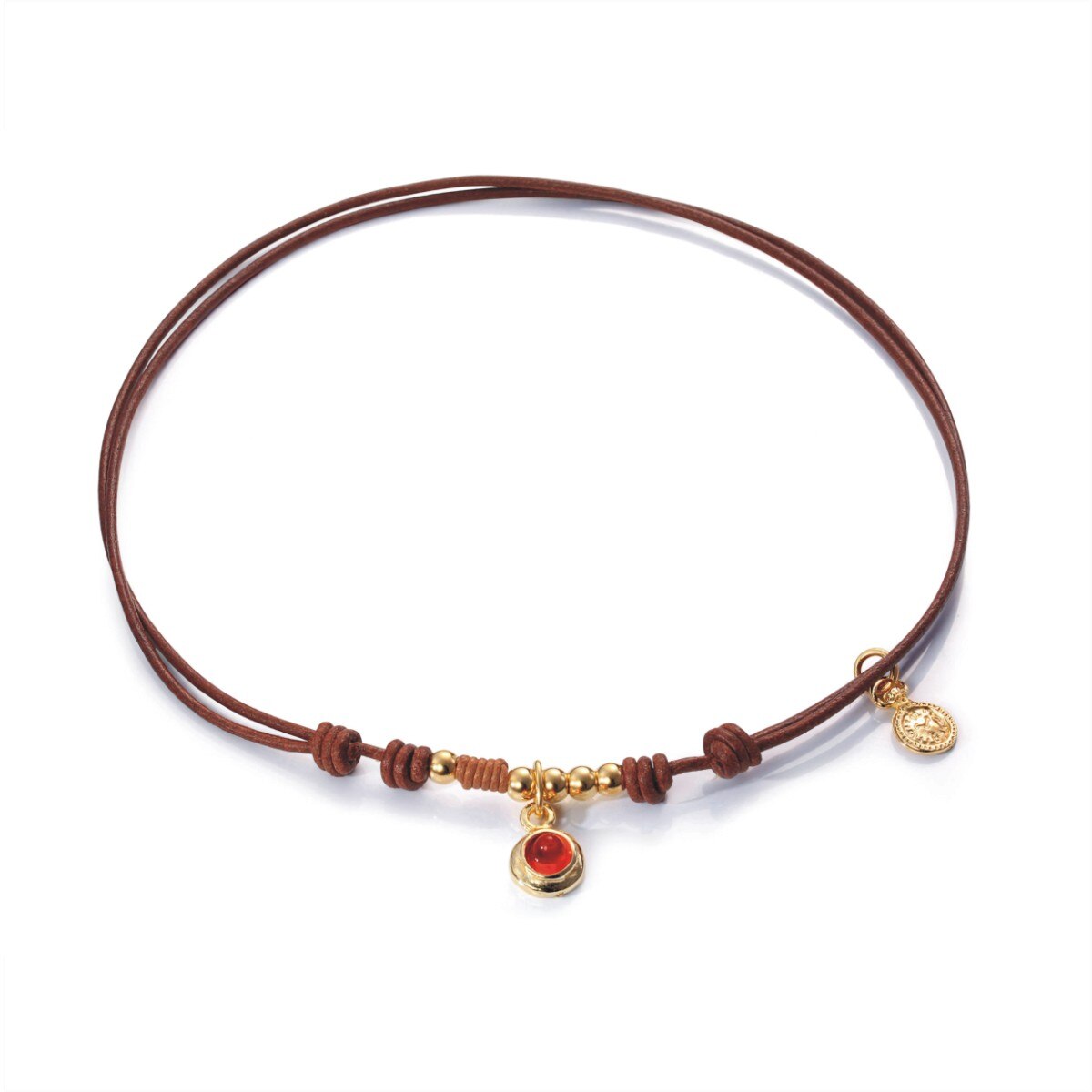 Colier Viceroy 1030C09012, placat cu aur, snur din piele maro