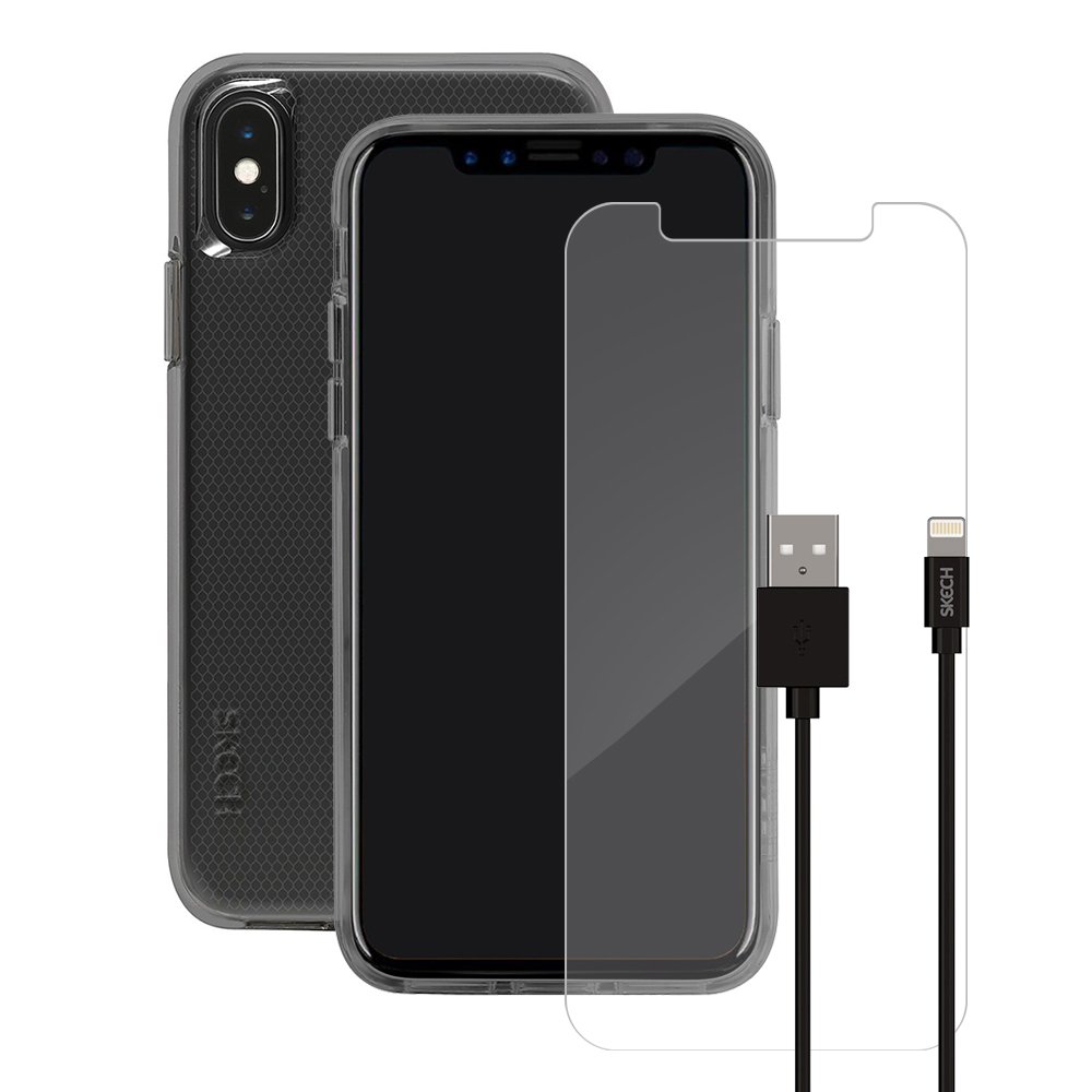 Pachet Skech Husa Clear + Cablu Lightning + Folie Sticla pentru iPhone XS Max
