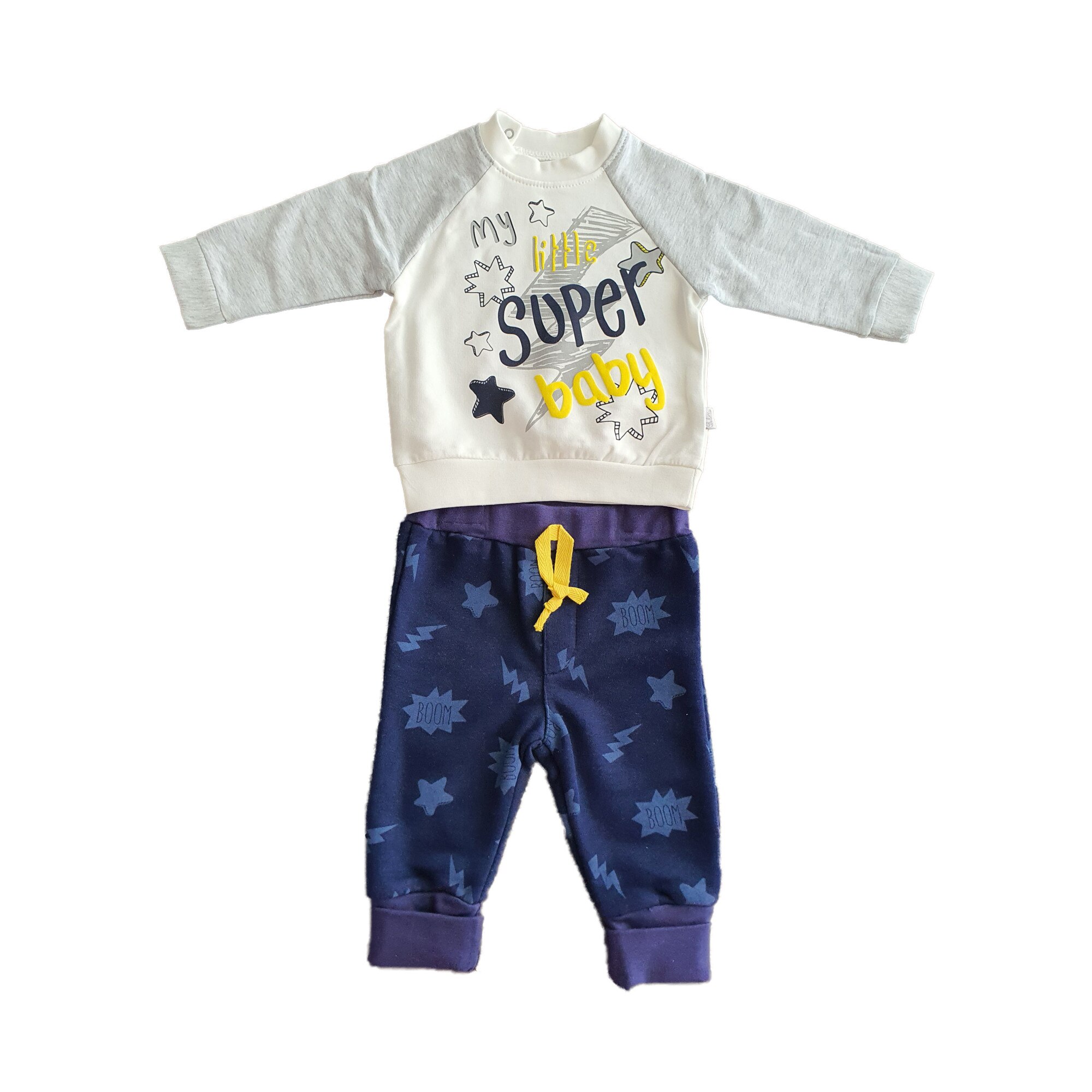 Set bumbac 2 piese, bluza si pantalon, Bebetto, albastru