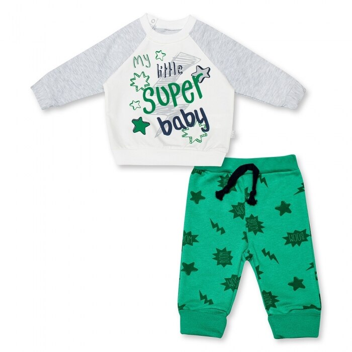 Set bumbac 2 piese, bluza si pantalon, Bebetto, verde