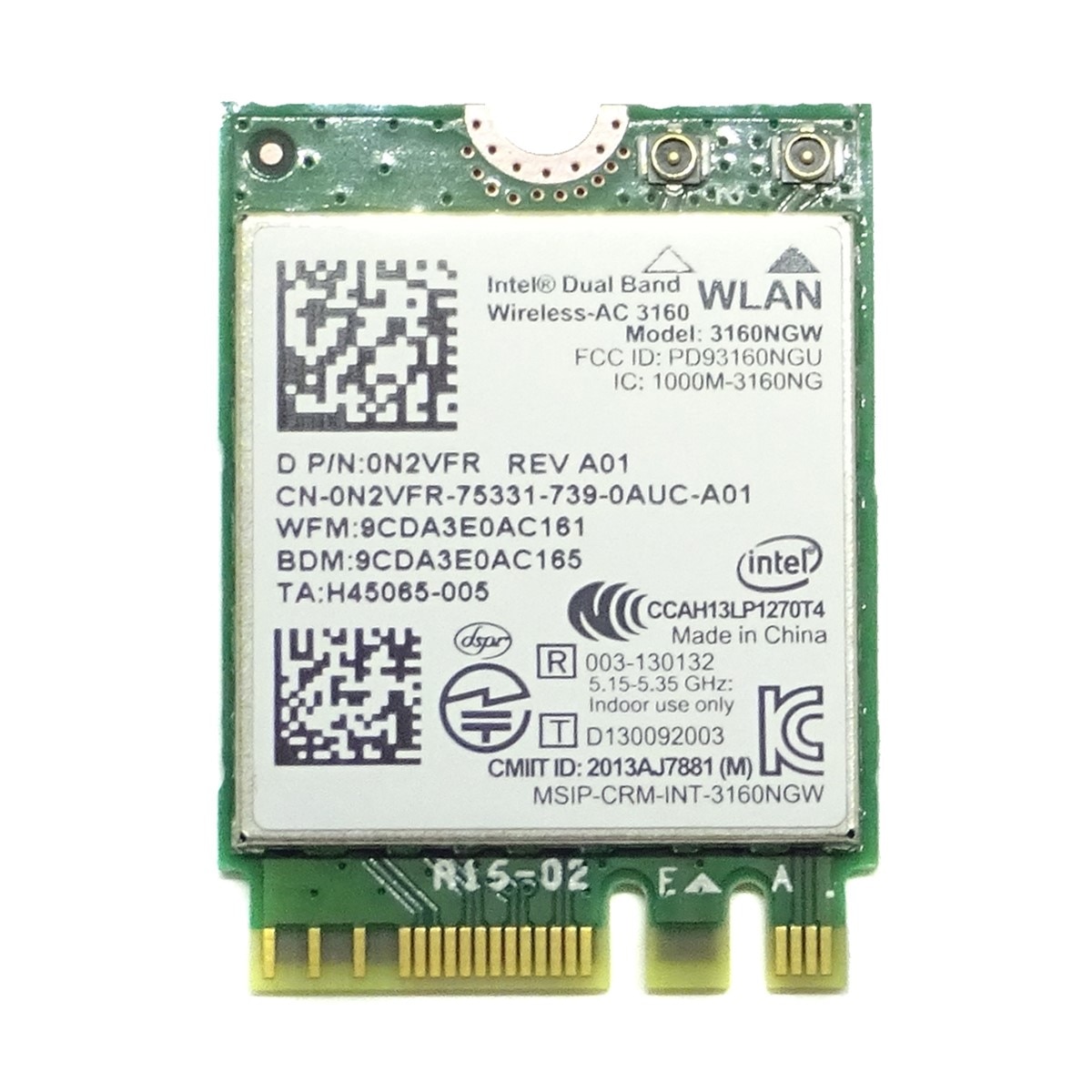 Modul Wi-Fi si Bluetooth 4.0 Intel model Wireless-AC 3160, interfata M.2 NGFF, pentru Dell