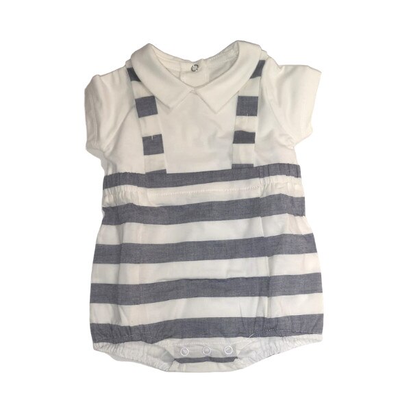 Salopeta baieti Sarabanda, 3 luni, alb cu gri, in dungi