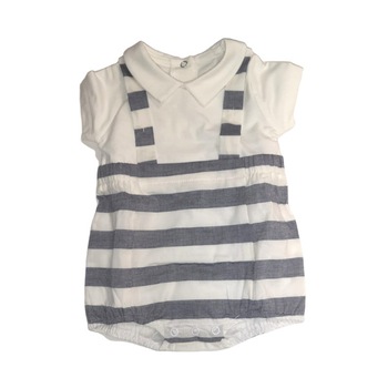 Salopeta baieti Sarabanda, 0 luni, alb cu gri, in dungi Salopeta baieti Sarabanda, 0 luni, alb cu gri, in dungi