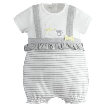 Salopeta unisex iDO, 18 luni, alb cu gri, dungi si desen Salopeta unisex iDO, 18 luni, alb cu gri, dungi si desen