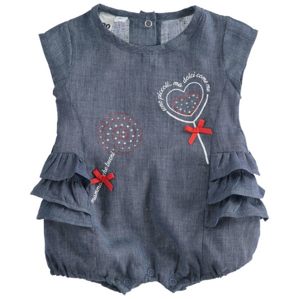 Salopeta fete iDO, 12 luni, albastra tip denim cu desen