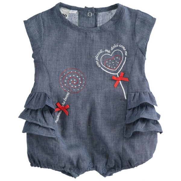 Salopeta fete iDO, 1 luni, albastra tip denim cu desen