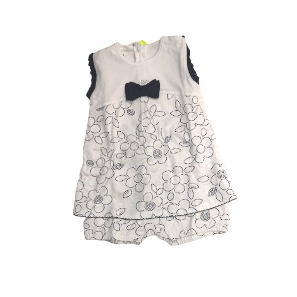 Salopeta fete iDO, 12 luni, alba cu flori si fundita