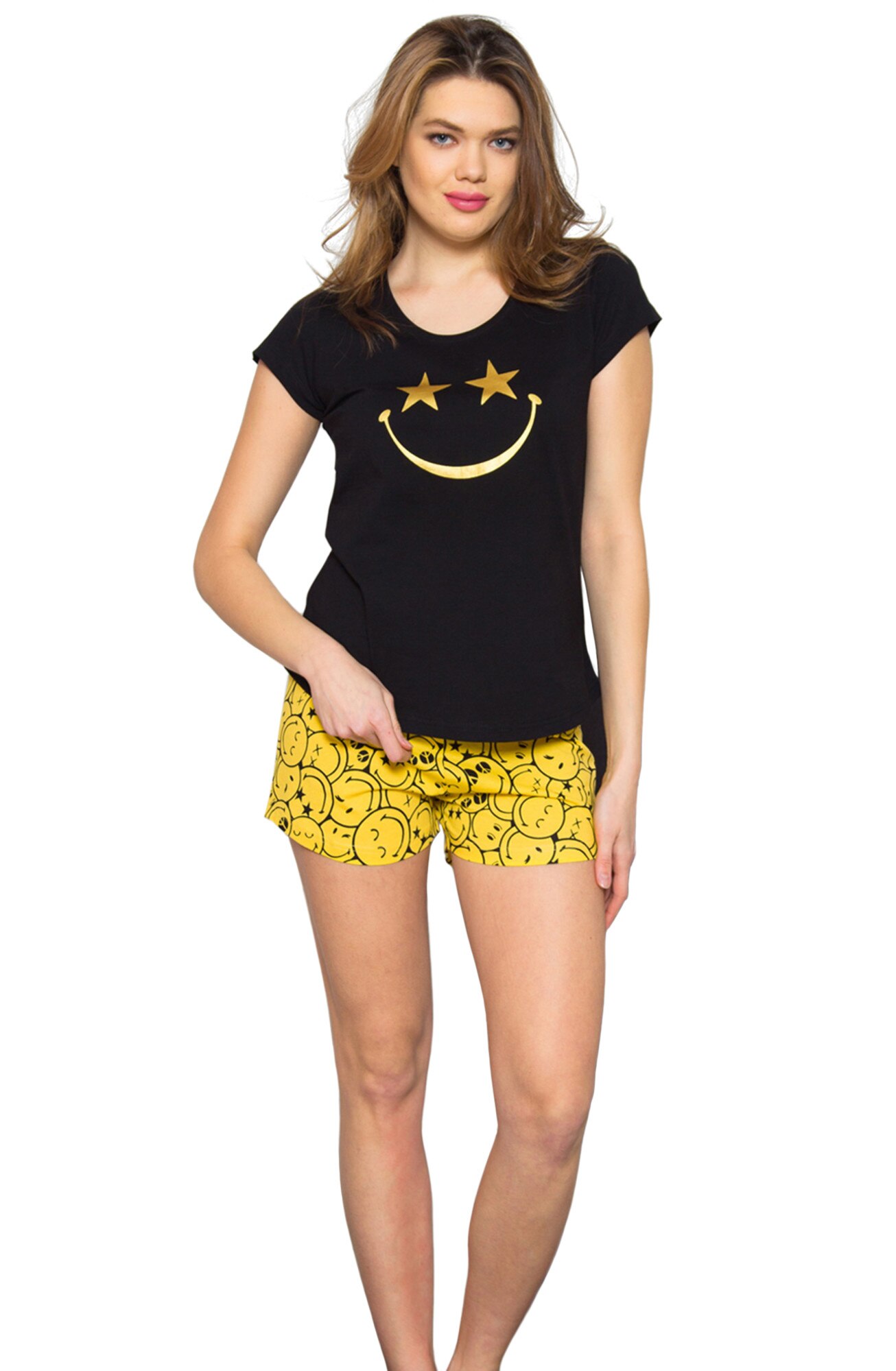 Pijama dama Vienetta , model Smile, negru/galben