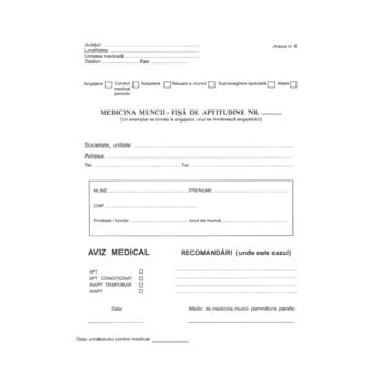 Fisa de aptitudini 3 exemplare, format A4, orientare portret, 150 file Fisa de aptitudini 3 exemplare, format A4, orientare portret, 150 file