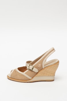 Timberland, Sandale cu talpa wedge si insertii din piele Mae, Maro camel, 9 Timberland, Sandale cu talpa wedge si insertii din piele Mae, Maro camel, 9