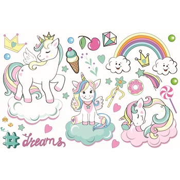 Autocolante pereti - Inorogi pe norisori - 60x90 cm Autocolante pereti - Inorogi pe norisori - 60x90 cm