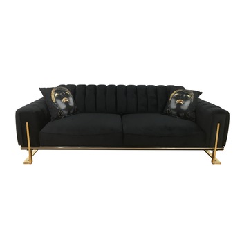 Canapea fixa VIYANA MobAmbient, Neagra, material textil, spatar rabatabil, saltea relaxa, 2 perne incluse, 225 x 95 cm Canapea fixa VIYANA MobAmbient, Neagra, material textil, spatar rabatabil, saltea relaxa, 2 perne incluse, 225 x 95 cm