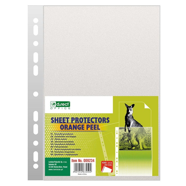 Folie protectie documente D.Rect Office, cristal, A4, 40 microni, 100 buc/set